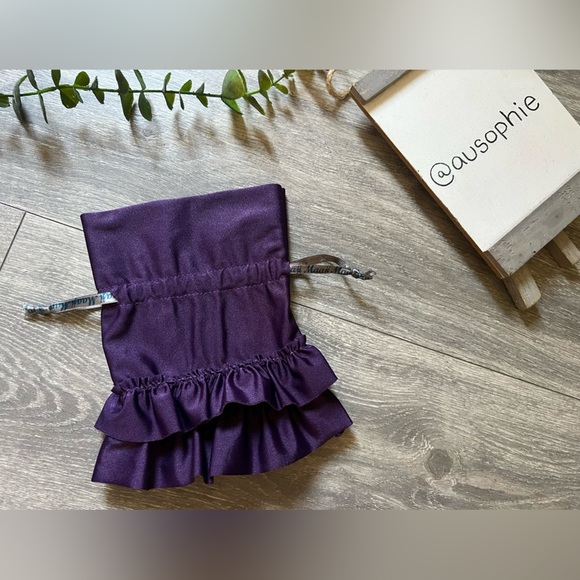 Maaji Royal Purple Ruffled Discreet Drawstring Mini Accessory Bag / Coin Pouch. - Picture 2 of 4